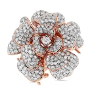 18k Rose Gold Diamond Flower Ring - 4.05ct V0282