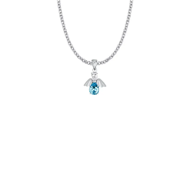3/4 Inch Sterling Silver and Glass Crystal December Birthstone Angel Necklace