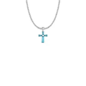 3/4 Inch Sterling Silver and Glass Crystal December Birthstone Baguette Cross Necklace