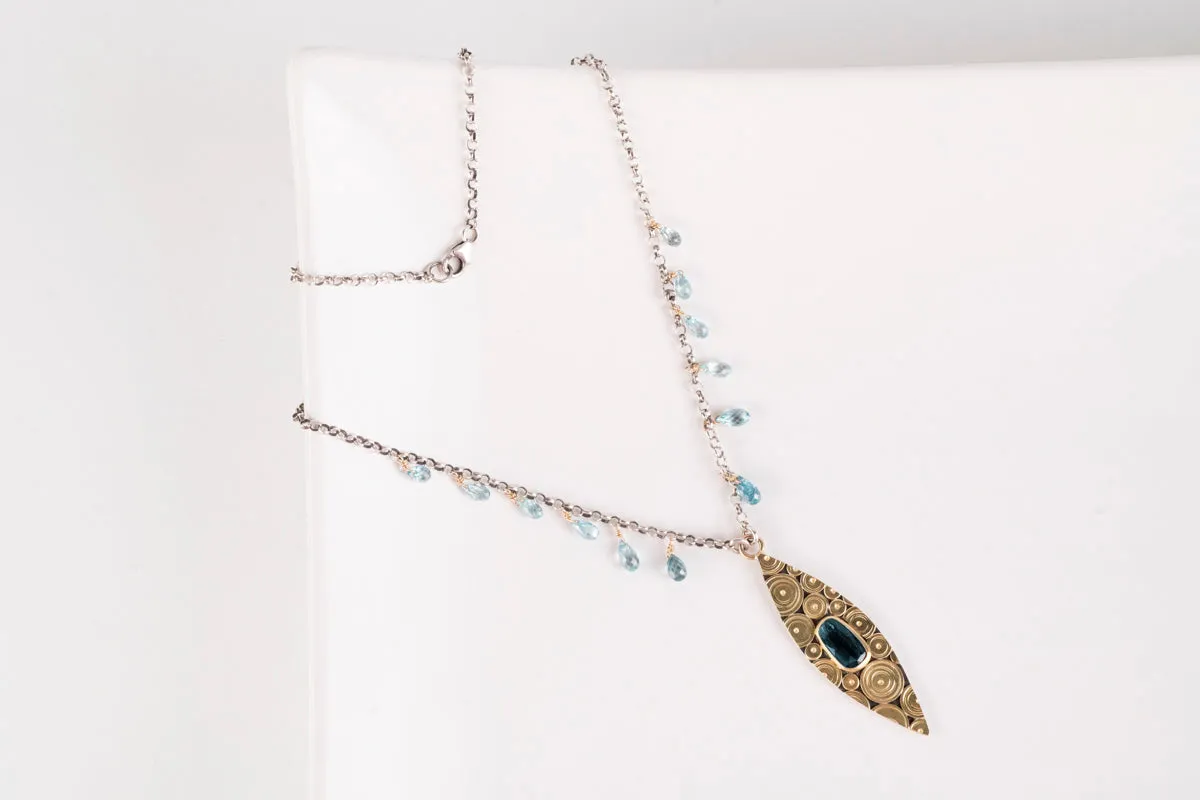 Antilles Indicolite Tourmaline & Blue Zircon Necklace in 18k Gold & Silver