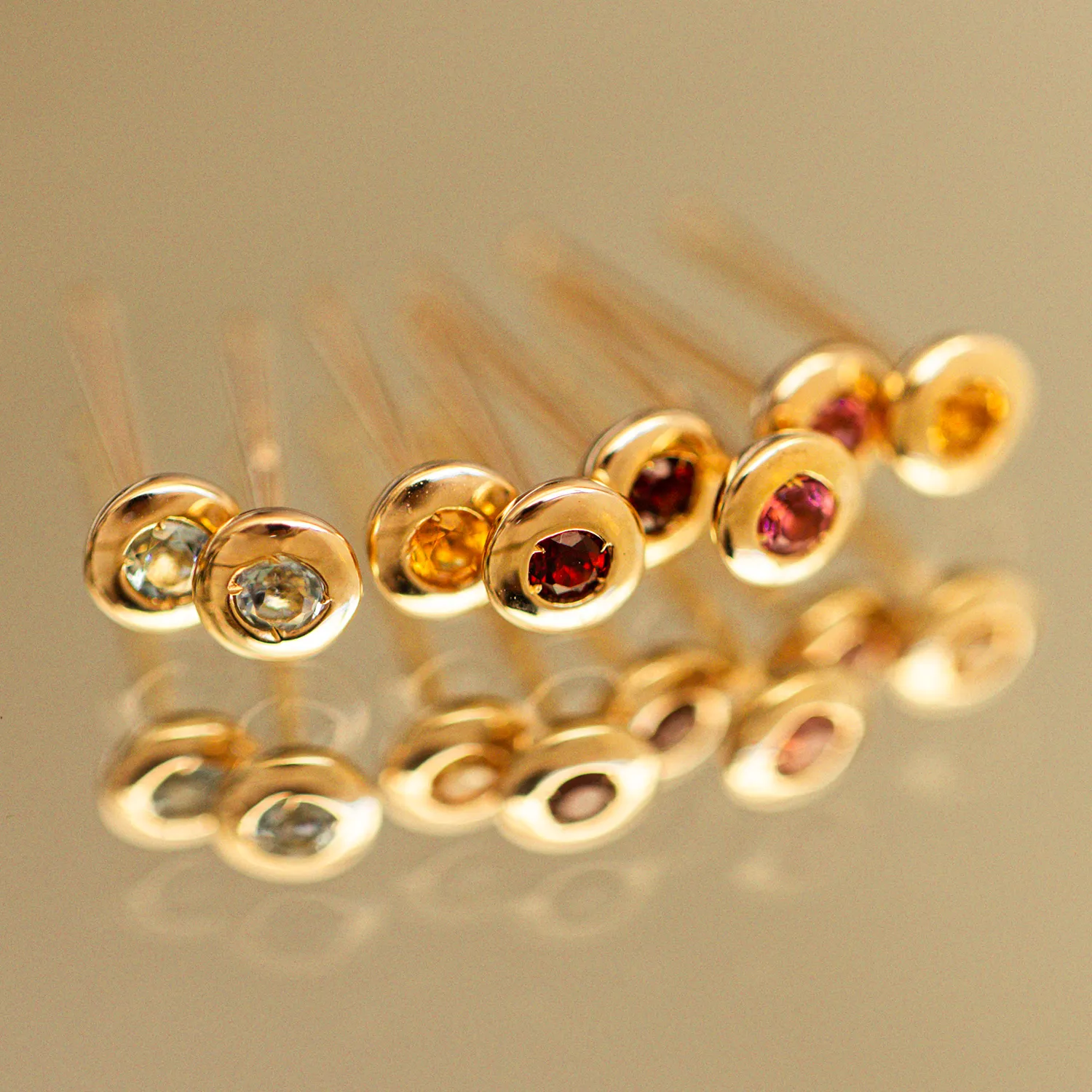 Birthstone Bezel Stud Earrings