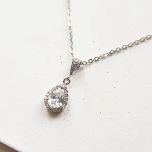 Dainty silver crystal teardrop necklace