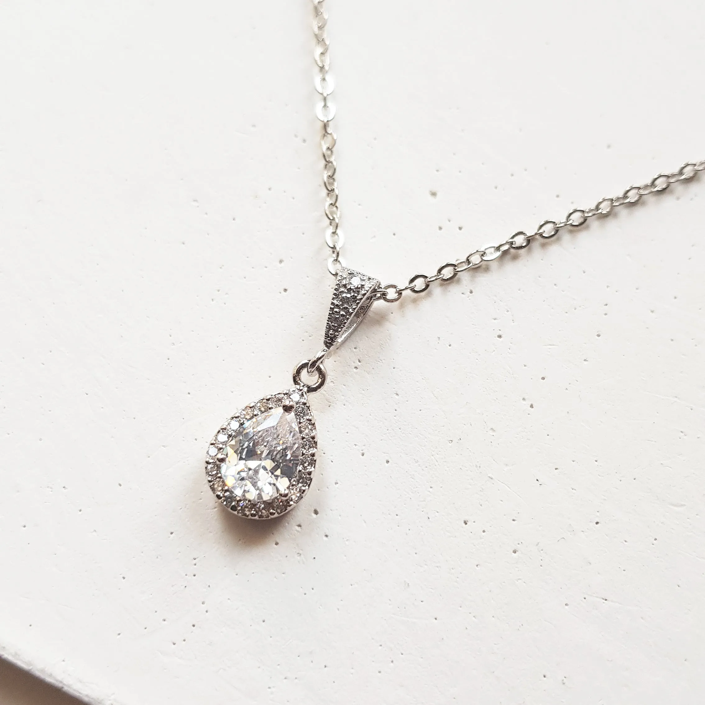 Dainty silver crystal teardrop necklace