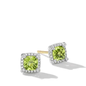 David Yurman Petite Chatelaine Pave Bezel Sterling Silver with Peridot and Diamonds 5mm Stud Earrings
