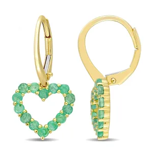 Emerald Heart Yellow Gold Leverback Earrings
