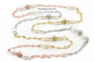 Fleur white pearl, gold, rose gold and silver chain necklace