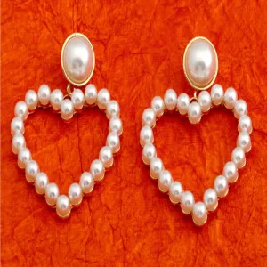 Gold Plated Heart Shaped Pearl Drop Earring