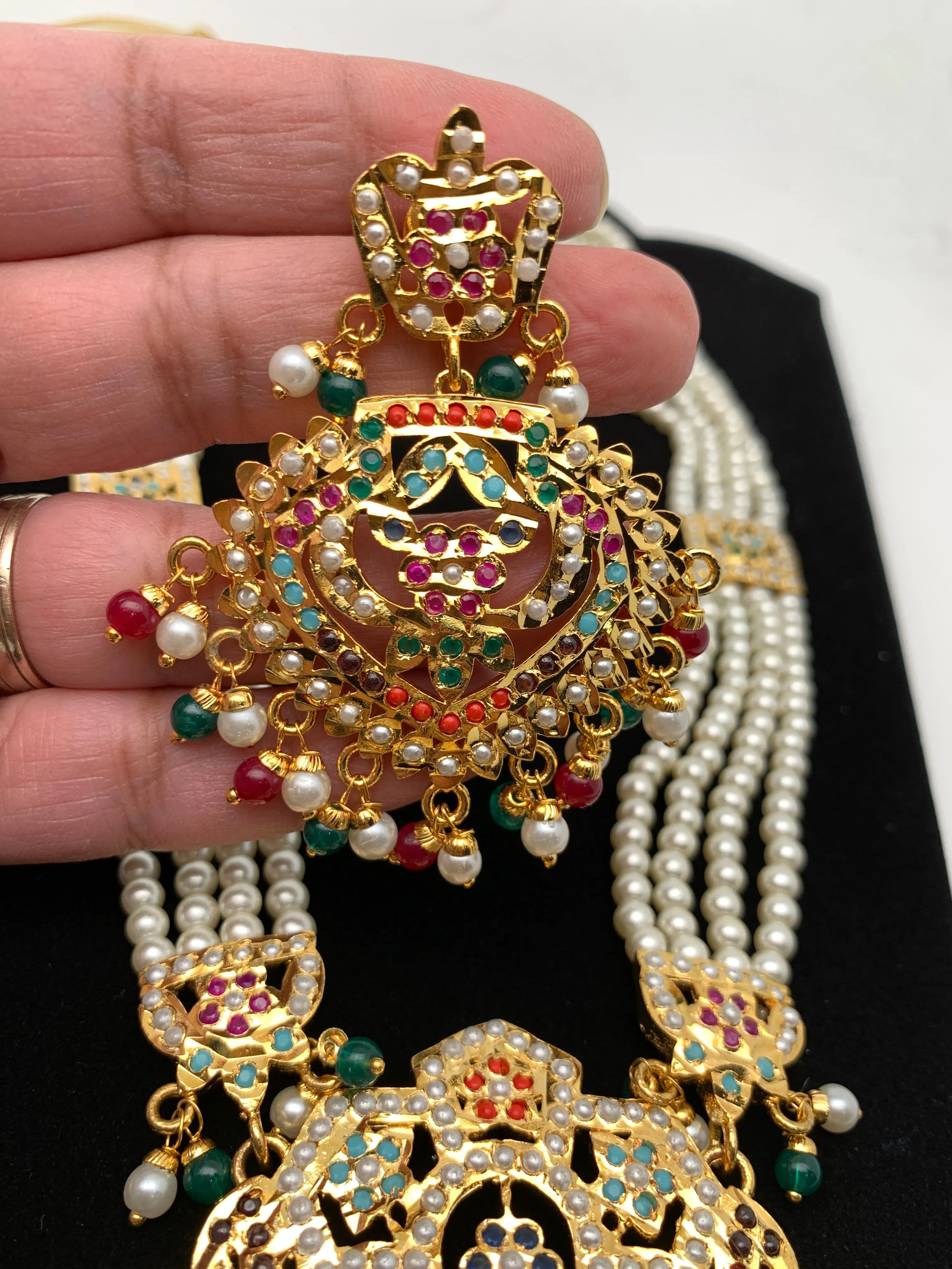 Hyderabadi Jadau Navratan Pendent Rani Haar