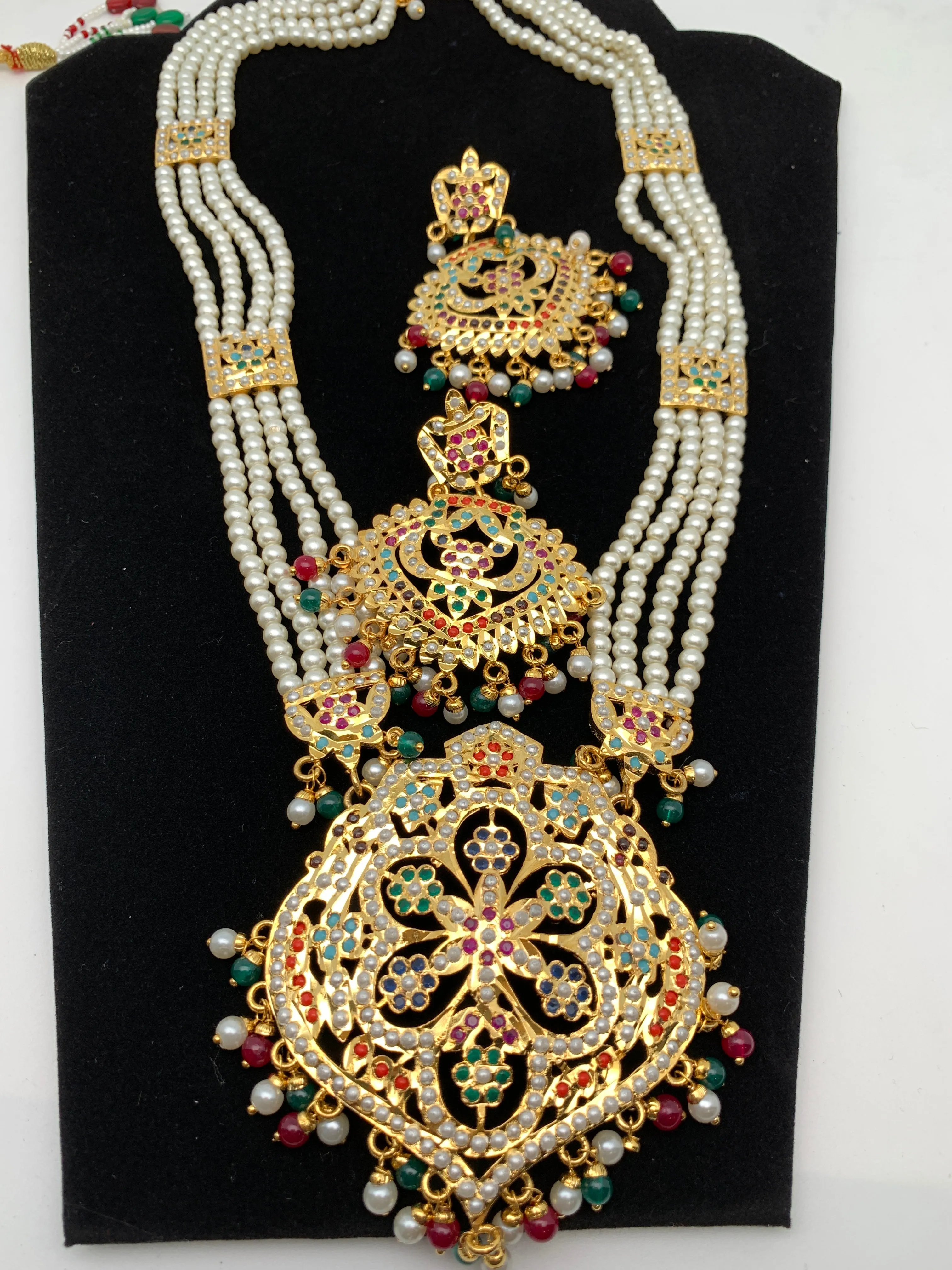 Hyderabadi Jadau Navratan Pendent Rani Haar