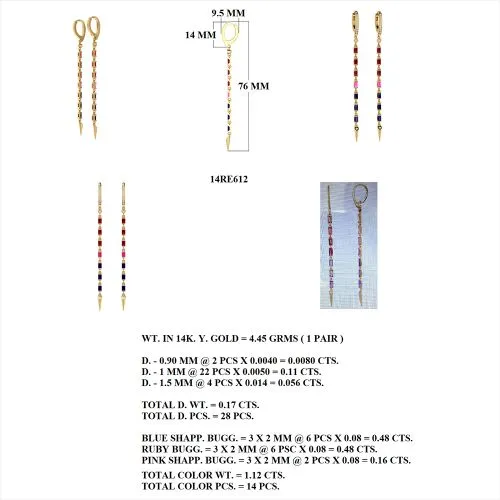 Multicolor Diamond Long Dangle Drop Earring 74mm