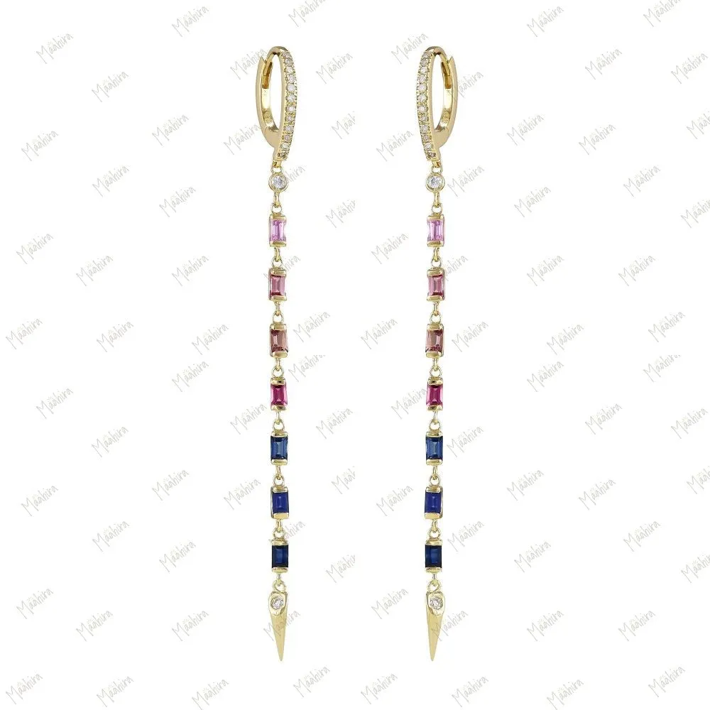 Multicolor Diamond Long Dangle Drop Earring 74mm