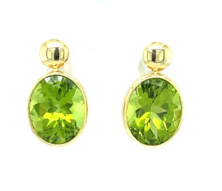 Peridot and 18k Yellow Gold Drop Earrings, 9.70 Carats Total