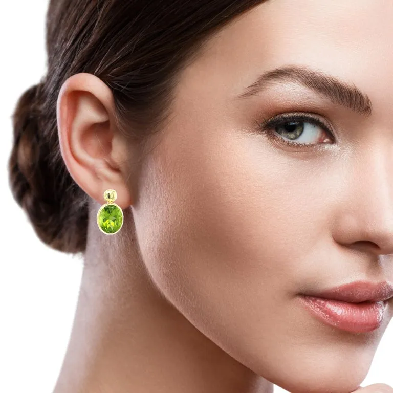 Peridot and 18k Yellow Gold Drop Earrings, 9.70 Carats Total