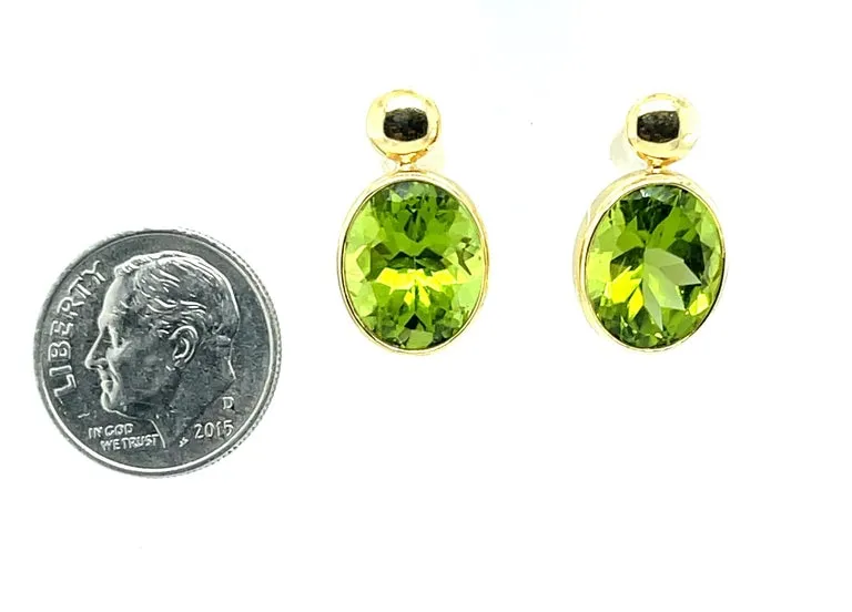 Peridot and 18k Yellow Gold Drop Earrings, 9.70 Carats Total