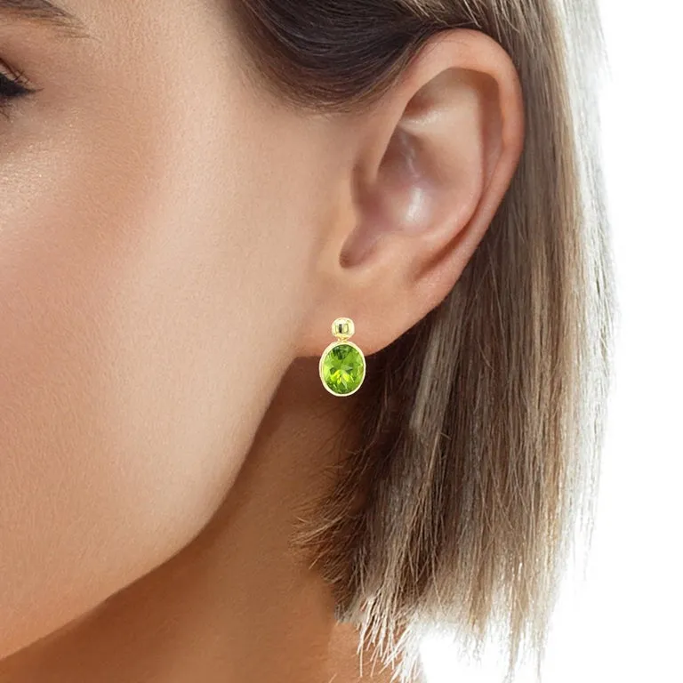 Peridot and 18k Yellow Gold Drop Earrings, 9.70 Carats Total