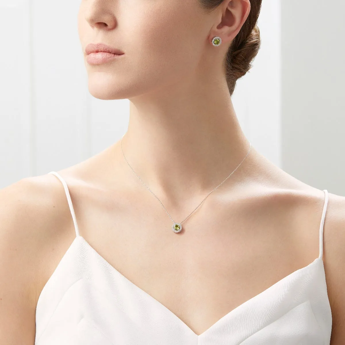 Platinum Earrings with Green Peridot and Diamonds