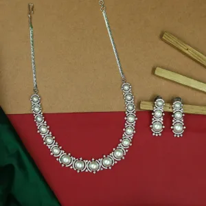 Round Neck Pearl Zircon/AD Necklace Set 16592-31
