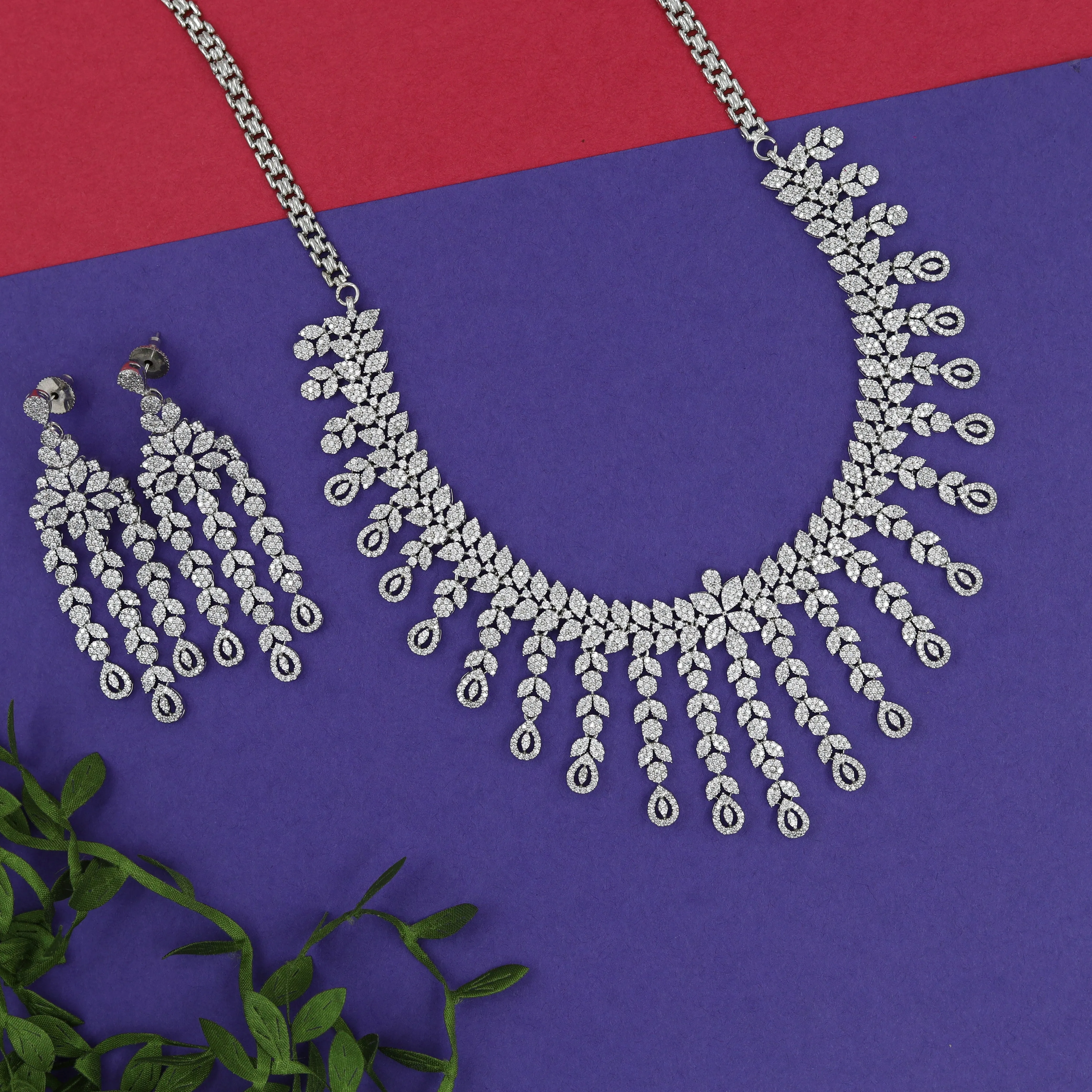 Round Neck Zircon/AD Necklace Set 8560-08