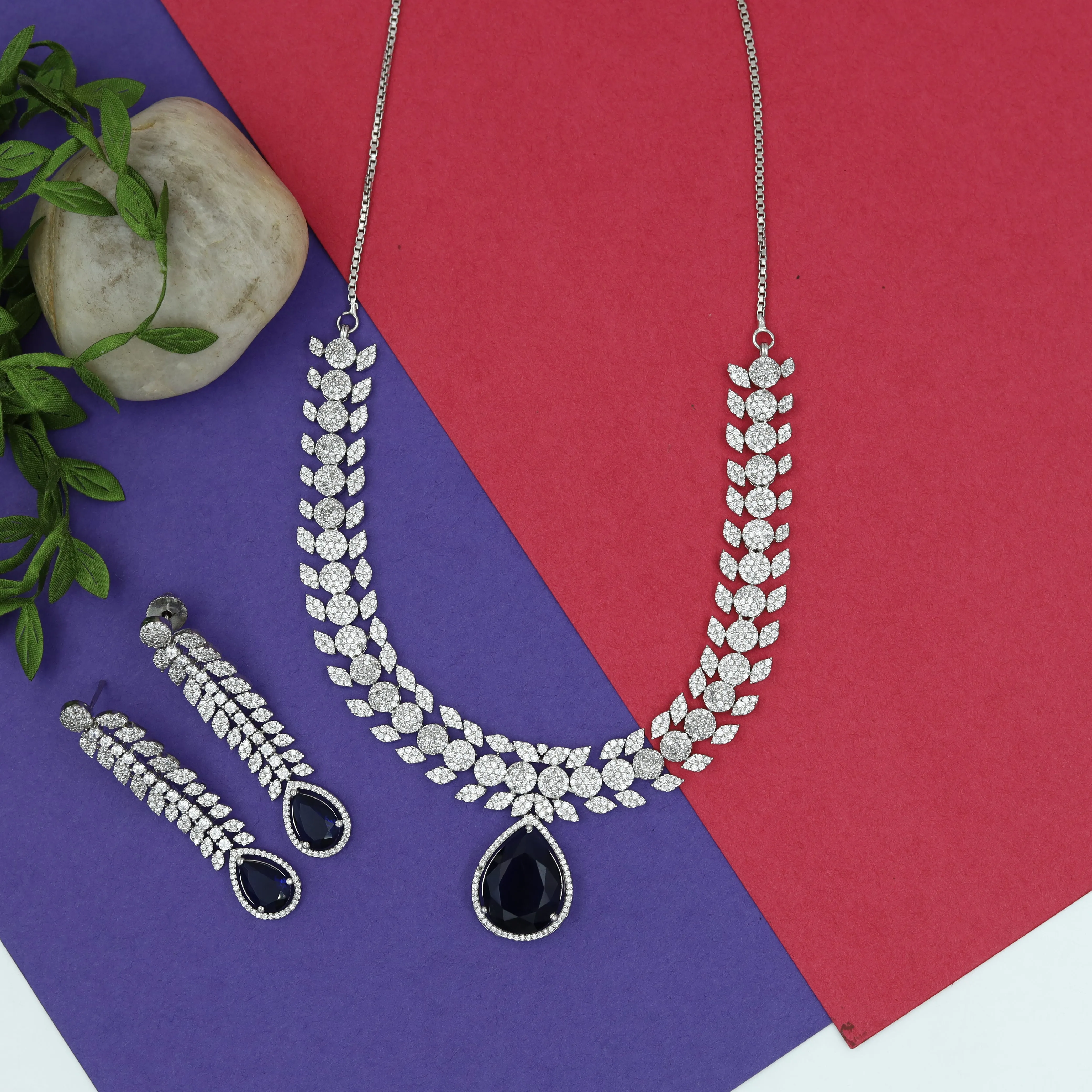 Round Neck Zircon/AD Necklace Set 8567-08