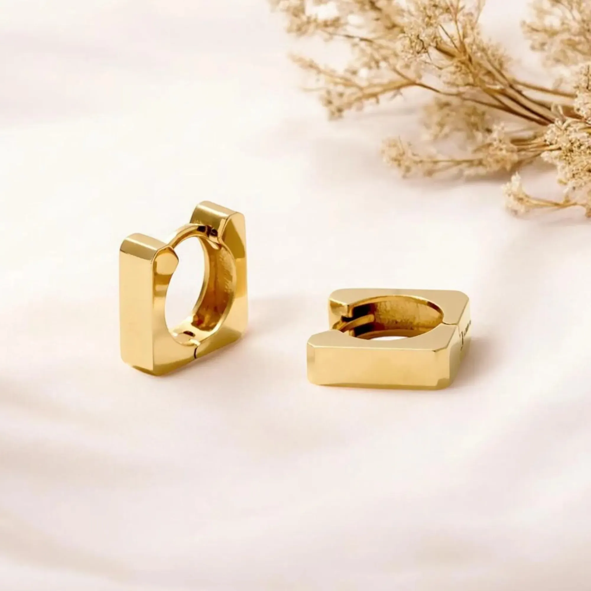 Square Link Huggie Earrings