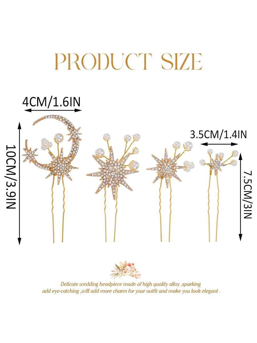 Star Bride Wedding Hair Pins Gold Moon Bridal Hair Pieces Pearl Hair Clips Hair Accessories