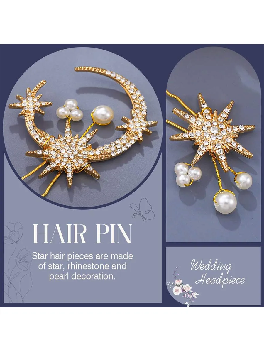 Star Bride Wedding Hair Pins Gold Moon Bridal Hair Pieces Pearl Hair Clips Hair Accessories